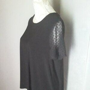 Anne Klein dark black sheer short sleeve top size L